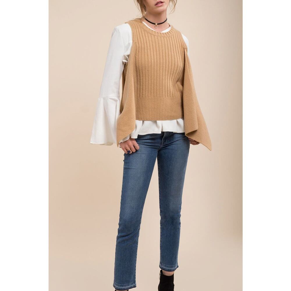 Moon River Draped Panel Knit Sweater Vest Camel Tan Size Small New